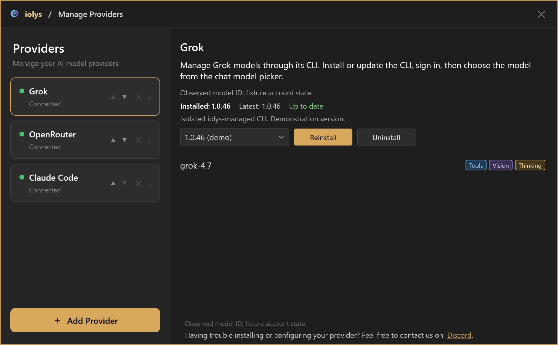 Grok installation and model catalog