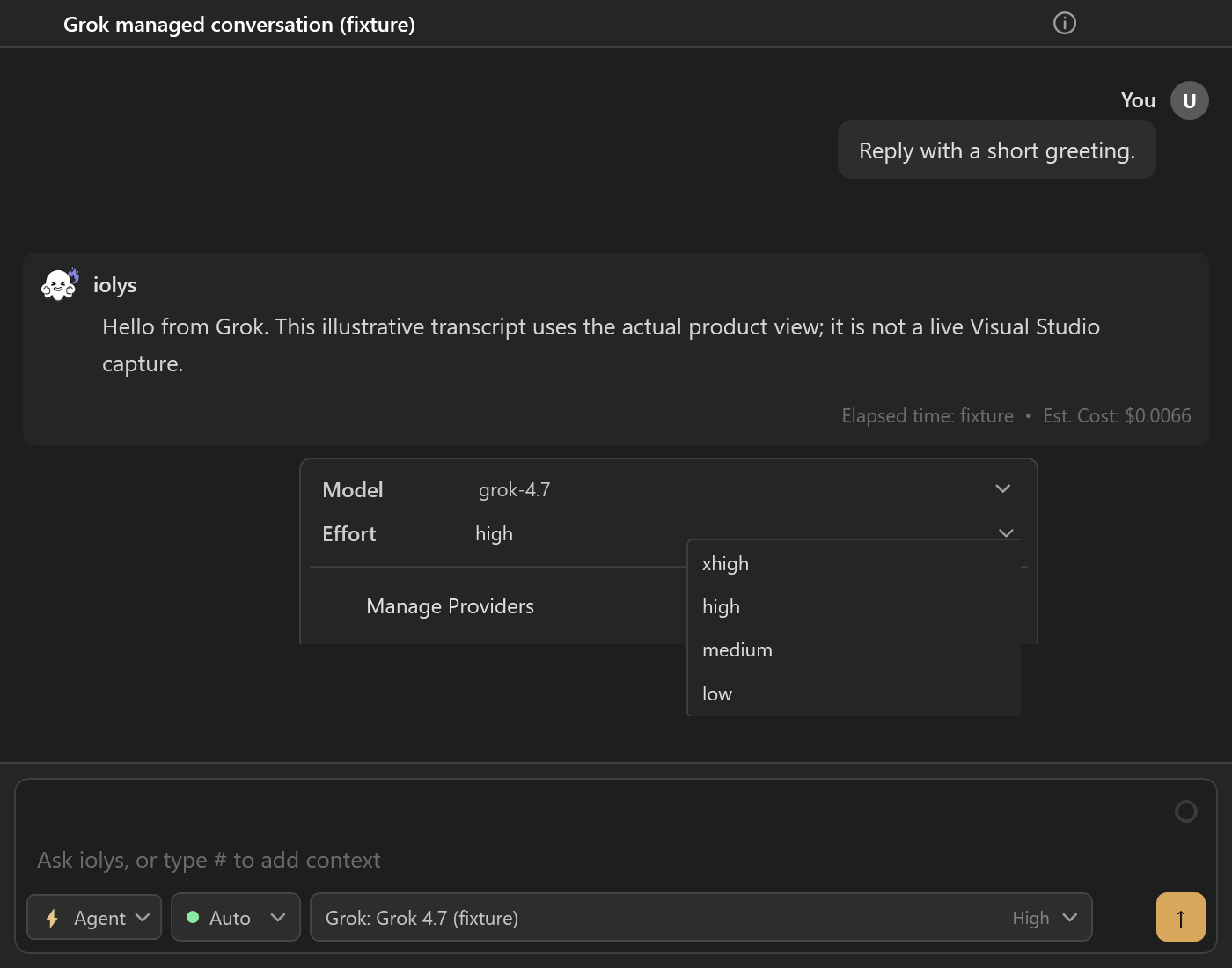 Grok model options with the effort menu open