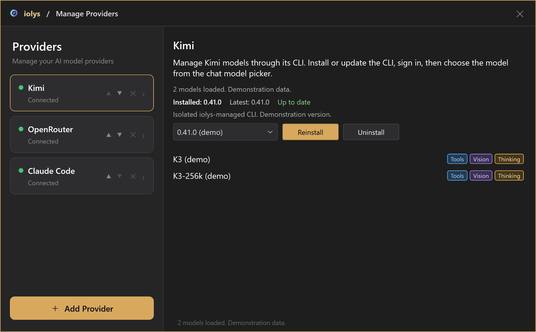Kimi installation and model catalog